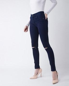 mid-distress skinny jeans