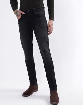 mid-distress slim fit jeans