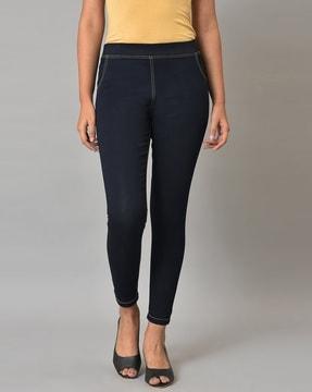 mid-rise ankle-length jeggings