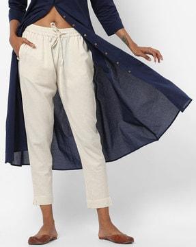 mid-rise ankle-length trousers with elasticated drawstring waist