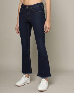 mid-rise bootcut jeans with frayed hem