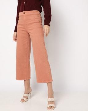 mid-rise culottes with button accent
