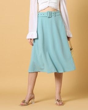 mid-rise flared skirt with belt