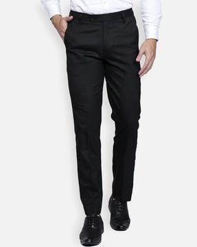 mid-rise flat-front slim fit trousers