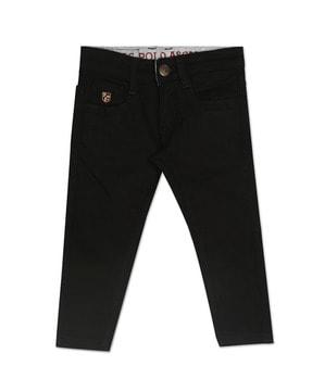 mid-rise jeans with brand applique