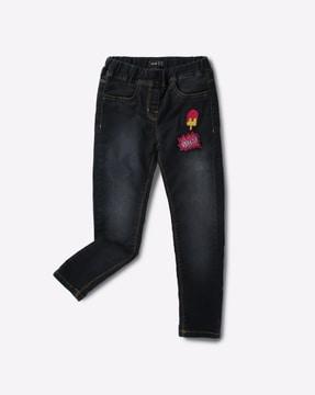 mid-rise jeggings with applique