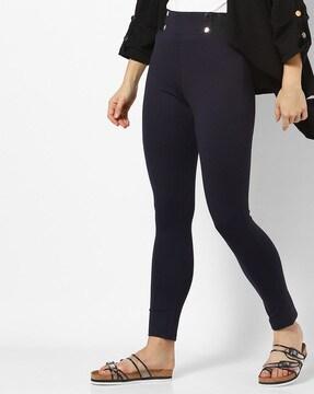 mid-rise jeggings with button accent