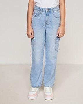 mid-rise lightly washed jeans