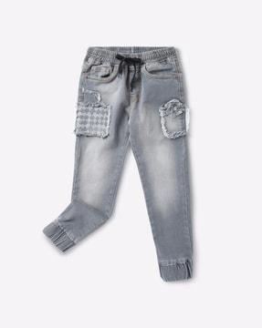 mid-rise mid-wash joggers with patch