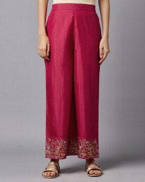 mid-rise palazzos with printed hemline