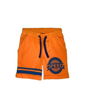 mid-rise shorts with typography print