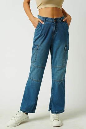 mid-rise skinny cargo fit women's pants - dark blue