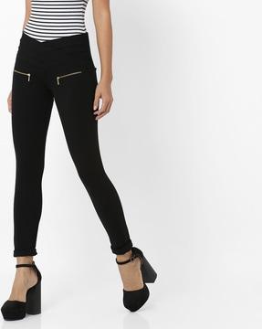 mid-rise skinny jeggings with elasticated waist