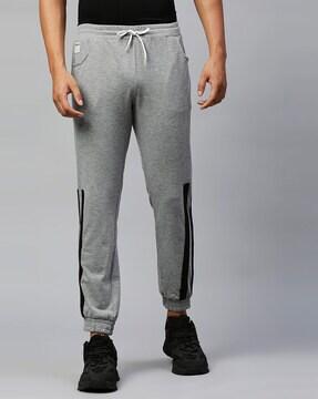 mid-rise slim fit joggers with drawstring waistband