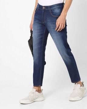 mid-rise washed cropped slim fit jeans