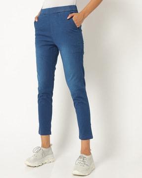 mid-rise ankle-length flat-front pants