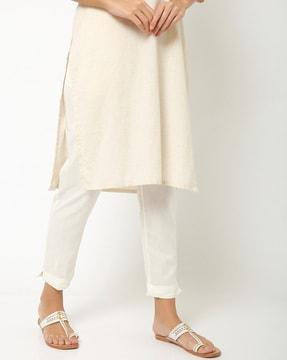 mid-rise ankle-length flat-front pants