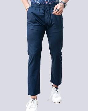 mid-rise ankle-length pants with drawstring waist