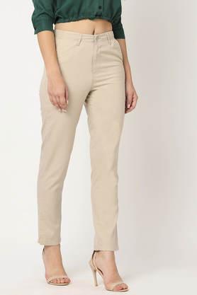 mid rise blended fabric skinny fit women's jeans - cream
