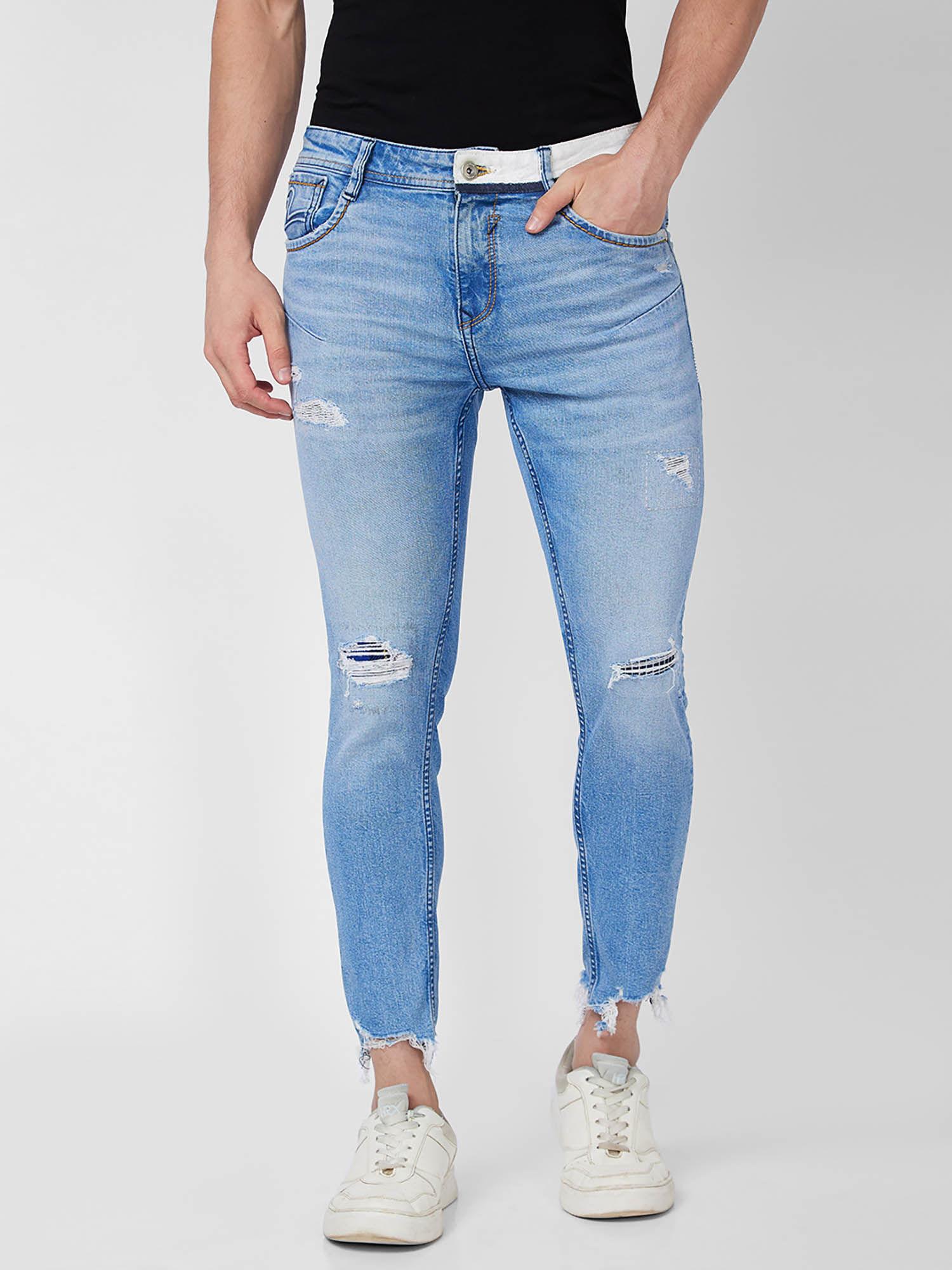 mid rise blue jeans for men