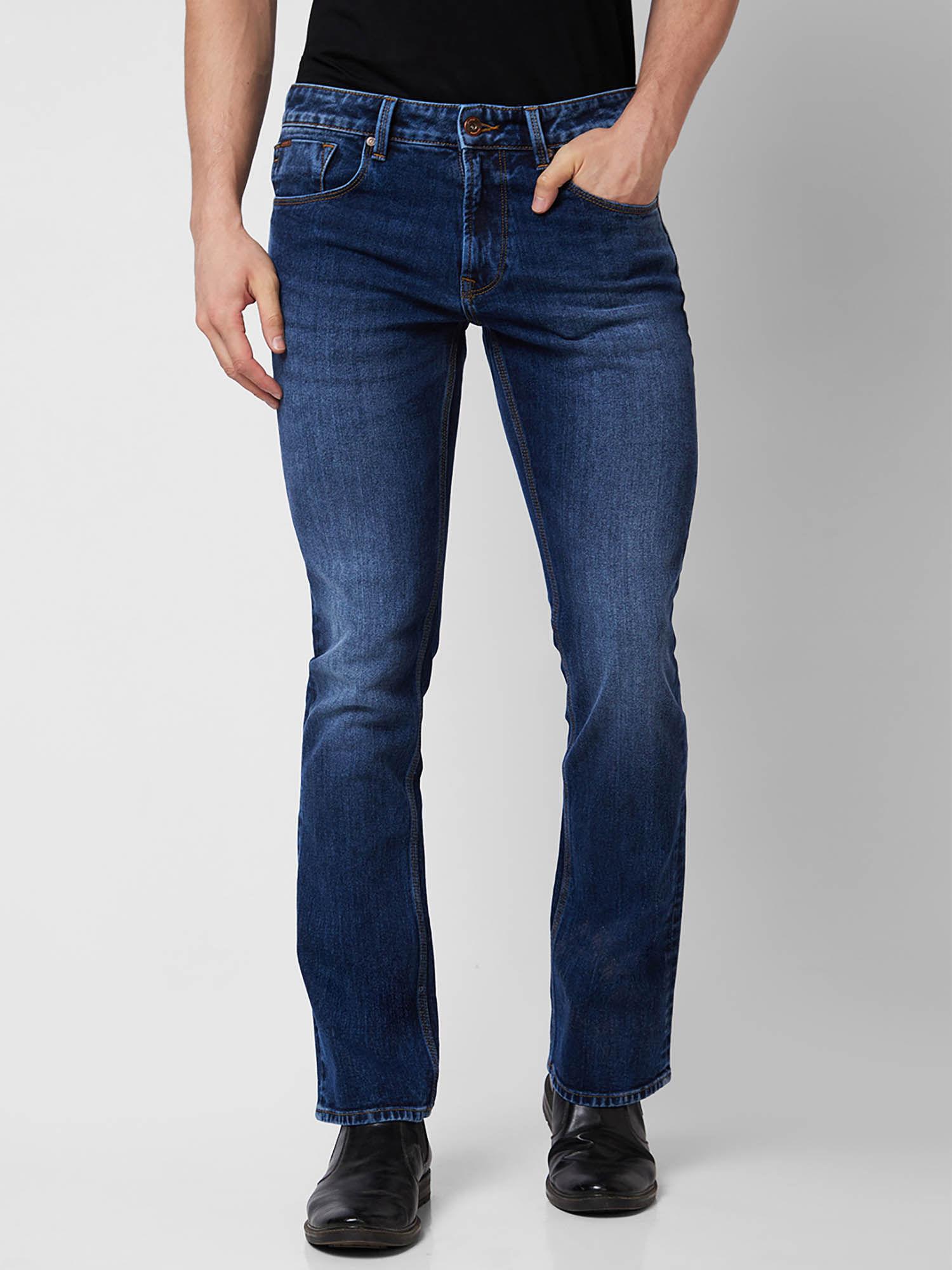 mid rise bootcut blue jeans for men