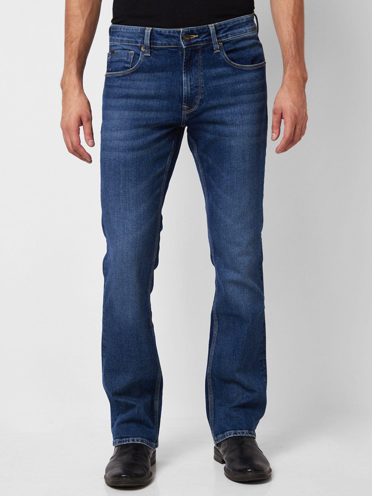 mid rise bootcut fit blue jeans for men