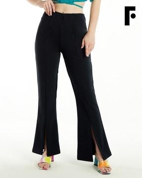 mid-rise bootcut trousers with front slits