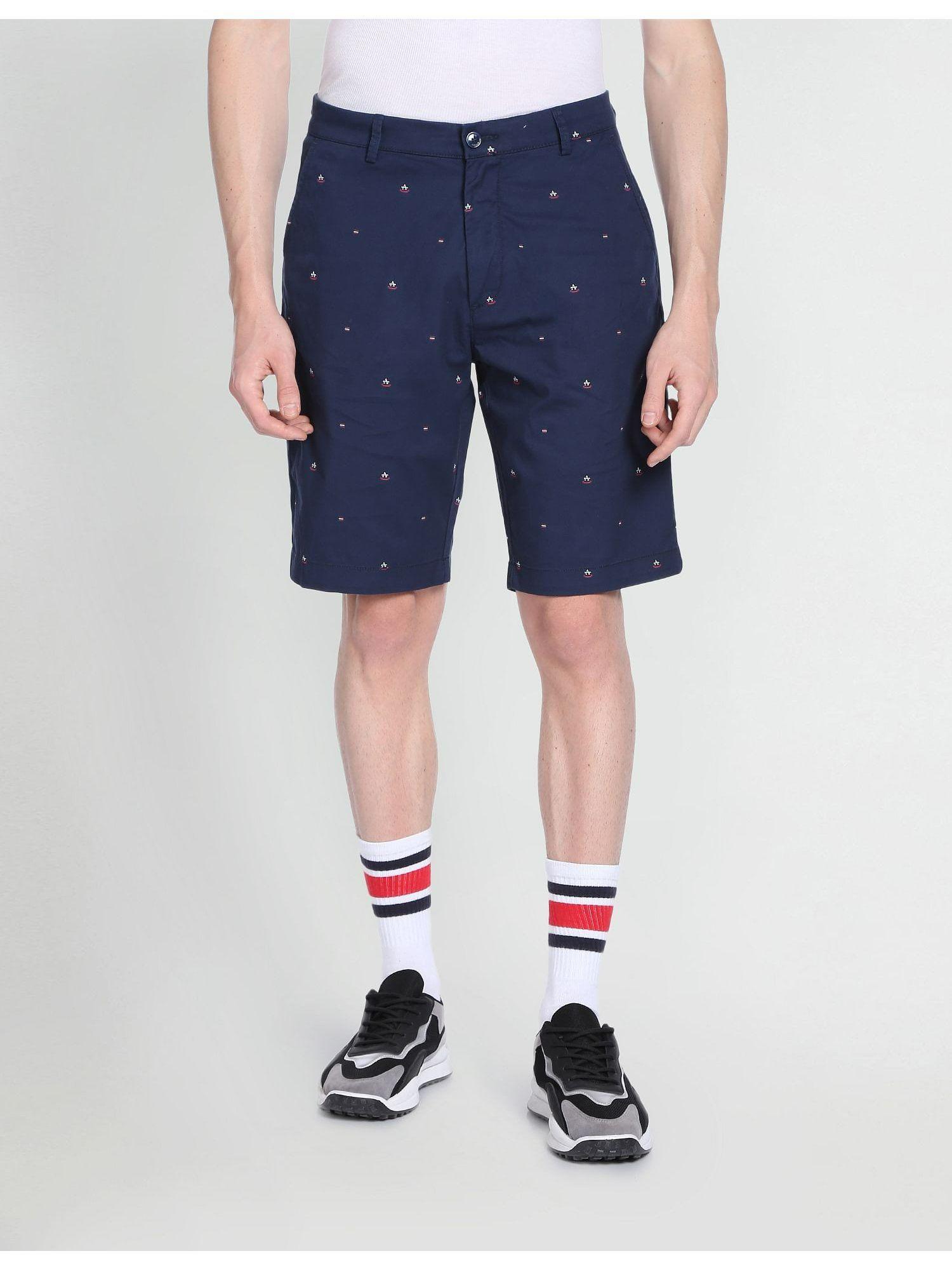 mid rise brand print twill shorts
