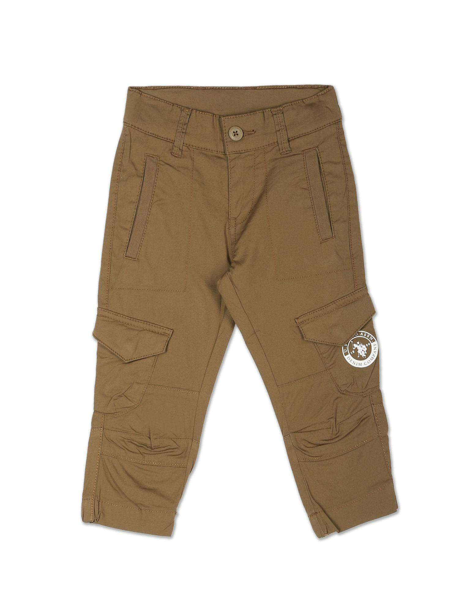 mid rise brown solid cargo pant