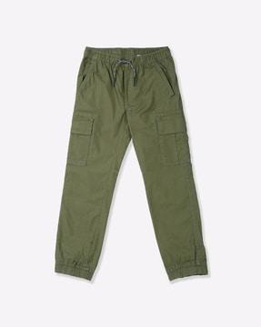 mid-rise cargo pants with elasticated drawstring waist