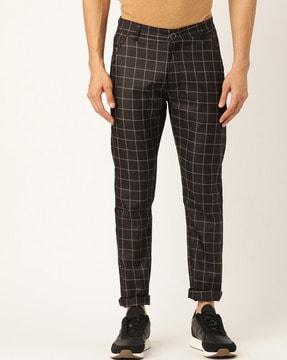 mid-rise checked slim fit chinos