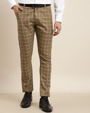 mid-rise checked straight fit chinos