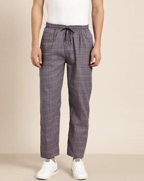 mid-rise checked straight track pants