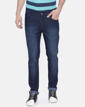 mid-rise clean-look slim jeans