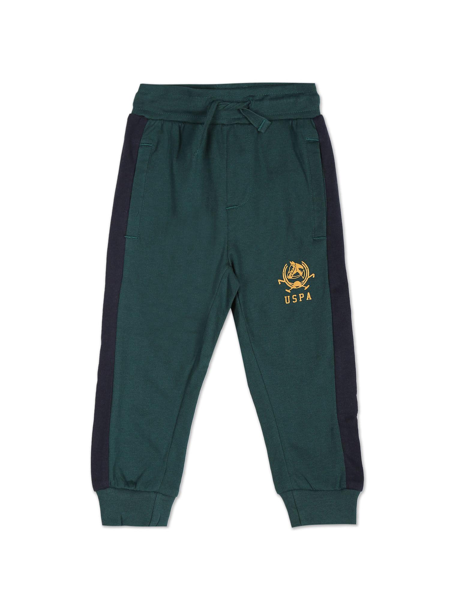 mid rise colour block cotton joggers green