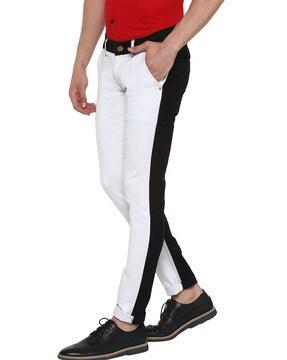 mid-rise colourblock slim jeans