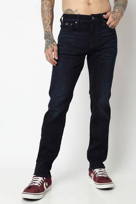 mid rise cotton slim fit men's jeans - blue