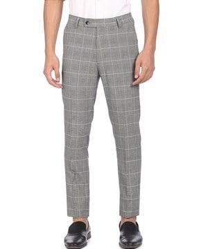mid-rise cropped checked flat-front trousers