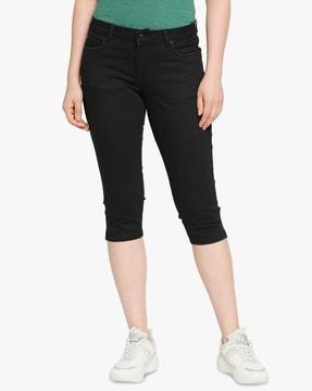 mid-rise cropped slim fit jeans