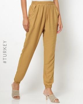 mid-rise cuffed pants with elasticated waist