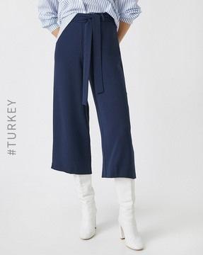 mid-rise culottes with waist tie-up