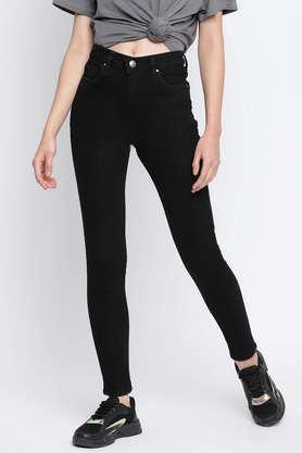 mid rise dark wash denim skinny fit women's jeans - black