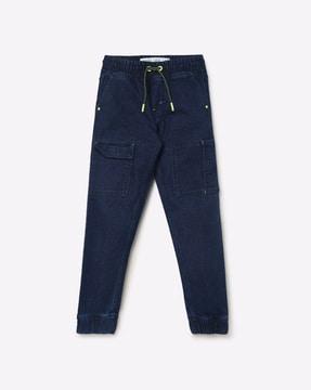 mid-rise denim joggers with elasticated drawstring waist