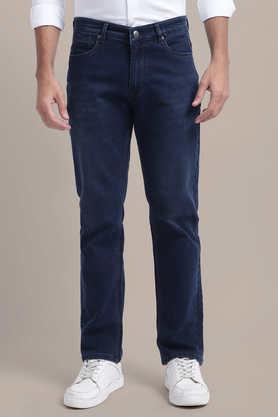 mid rise denim regular fit men's jeans - deep blue