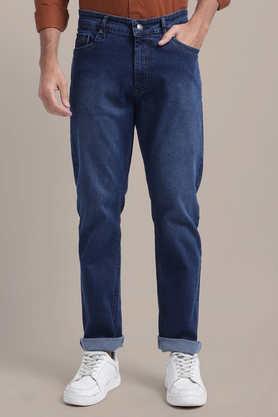 mid rise denim regular fit men's jeans - deep blue