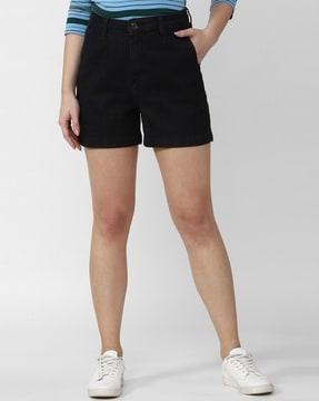 mid-rise denim shorts with insert pockets