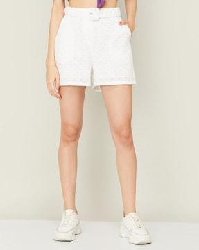 mid rise denim shorts with insert pockets