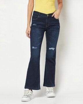 mid-rise distressed bootcut jeans