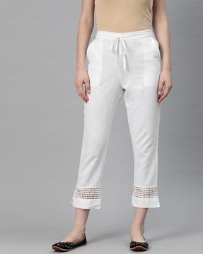 mid-rise flat-front pants with elasticated drawstring waist