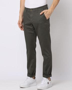 mid-rise flat-front slim fit chinos